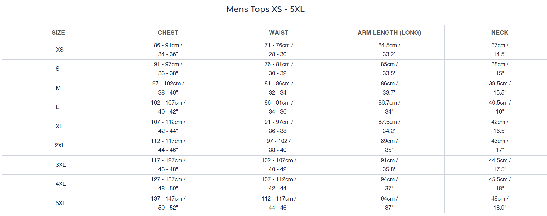 Size Chart